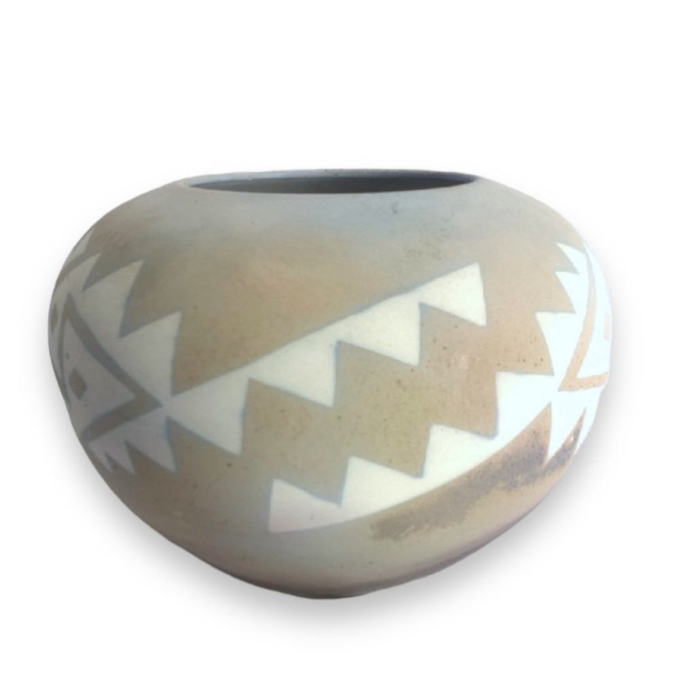 Native American Signed Pottery Bowl White Grey